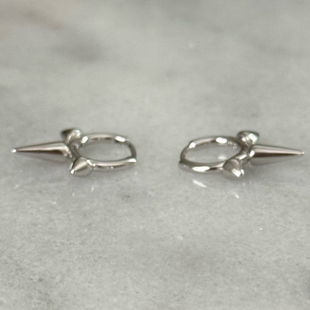 New Drop! Sterling Silver Spike Huggie Hoop Earrings Brand New - Picture 2 of 5